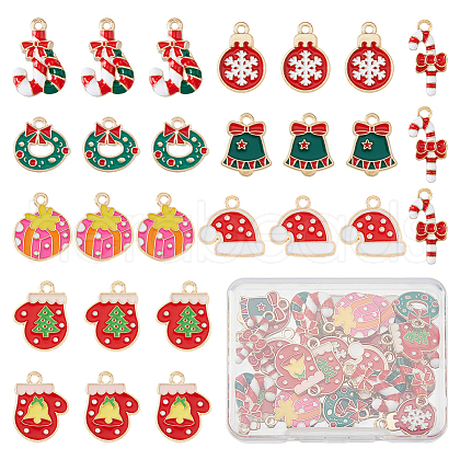 SUPERFINDINGS 36Pcs 9 Styles Christmas Theme Alloy Enamel Pendants FIND-FH0010-15-1