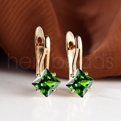 Rhombus Brass Micro Pave Cubic Zirconia Hoop Earrings WGBCF32-04-1