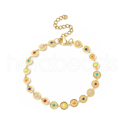 Colorful Enamel Flower Link Chain Bracelet BJEW-JB09940-1