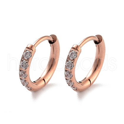 Ion Plating(IP) 316 Surgical Stainless Steel Pave Clear Cubic Zirconia Hoop Earrings Women EJEW-A109-01B-RG-1