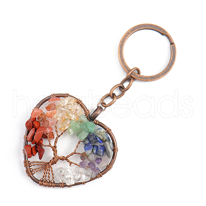 Natural Mixed Gemstone Pendant Keychains HEAR-PW0001-148J-1