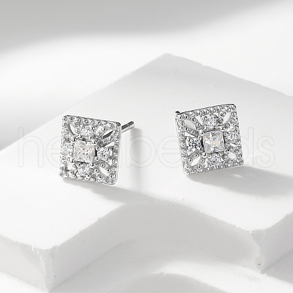 S925 Sterling Silver Square Stud Earrings RM2306-2-1