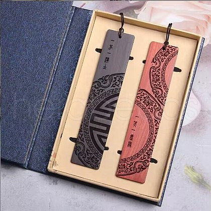 Rectangle Handmade Natural Wooden Carving Bookmarks OFST-PW0006-22W-1