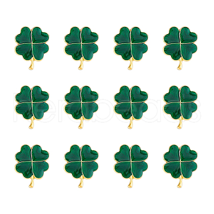 SUPERFINDINGS 12Pcs Saint Patrick's Day Alloy Enamel Shamrock Brooch JEWB-FH0001-64B-1