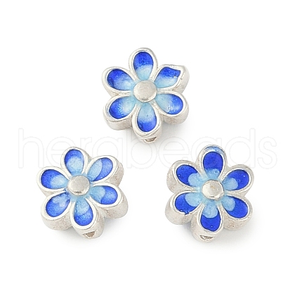 Rhodium Plated 925 Sterling Silver Enamel Beads STER-P060-05P-1