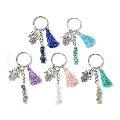 Natural Rose Quartz & Prehnite & Natural Lapis Lazuli & Natural Amethyst  & Natural Howlite Chip Beaded Tassel Pendant Keychain KEYC-JKC00851-1