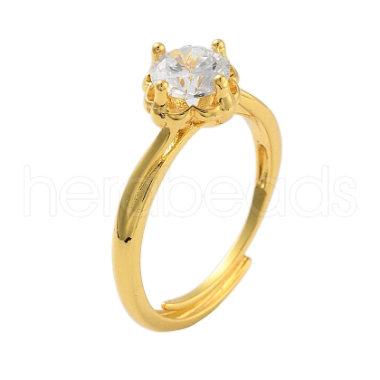 Mother's Day Rings Clear Cubic Zirconia Adjustable Rings RJEW-L120-018G-08-1