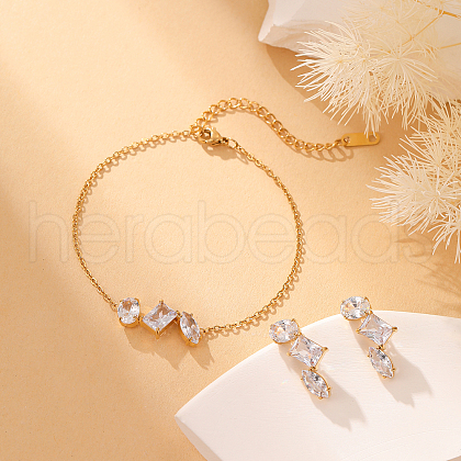 Elegant European Style Oval & Rectangle & Horse Eye Stainless Steel Cubic Zirconia Link Bracelets for Women OM4960-2-1