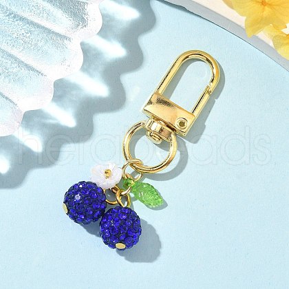 Polymer Clay Rhinestone Cherry Pendant Decorations HJEW-JM03269-02-1