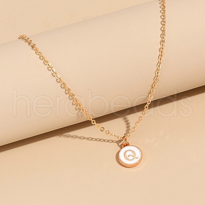 Alloy White Enamel Disc with Initial Pendant Necklaces for Women WG552C5-17-1
