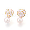 Flower Brass Natural Pearl Dangle Stud Earrings PEAR-N020-06V-1