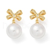 Bowknot Brass Micro Pave Clear Cubic Zirconia Dangle Stud Earrings EJEW-F895-11G-4