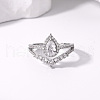 Brass Micro Pave Cubic Zirconia Double Layer Finger Rings IQ6889-6-3