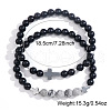 2Pcs 2 Styles Matte Style Black Agate Round Beads Stretch Bracelets for Men Women YD8152-4