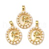 Flower Brass Pave Natural White Shell Oval with Rose Flower Pendants KK-M325-01G-1