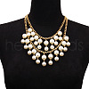 Alloy & Plastic Imitation Pearl Round Beaded Double Layer Tassel Bib Necklaces for Women FS-WG430C8-03-2