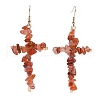 Natural Carnelian Cross Dangle Earrings EJEW-Z071-01G-04-1