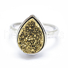 Electroplate Natural Druzy Quartz Crystal Finger Rings RJEW-I055-03P-RS-2