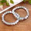 2Pcs 2 Style Natural Aquamarine Stretch Bracelets Set BJEW-SW00094-4