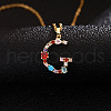 Brass Pave Colorful Cubic Zirconia Initial Pendant Necklaces for Women FS-WG659DF-07-1