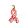 October Breast Cancer Pink Awareness Ribbon Brass Enamel Pendants KK-S517-04H-G-1