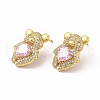 Rack Plating Brass Micro Pave Cubic Zirconia Stud Earrings for Women EJEW-H091-20G-1