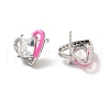 Left and Right Clear Cubic Zirconia Heart Stud Earrings with Enamel EJEW-C027-04P-3