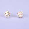 Printed Round with Sunflower Pattern Silicone Focal Beads SI-JX0056A-210-1