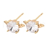 Bat Brass Micro Pave Clear Cubic Zirconia Stud Earrings for Women EJEW-G428-14G-4