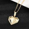 Brass Micro Pave Clear Cubic Zirconia Heart Pendant Necklaces NJEW-Q040-01G-4
