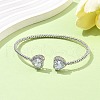 Heart Brass Micro Pave Cubic Zirconia Cuff Bangles & Rings Sets for Women SJEW-R002-05P-03-3