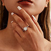 Rhodium Plated 925 Sterling Silver Cubic Zirconia Rectangle Finger Ring for Women RJEW-L124-001P-3