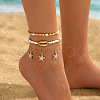 Bohemian Style Imitation Pearl & Glass Seed Beaded Alloy Starfish Charm 3 Layer Anklets FS-WG66C6F-05-1