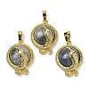 Natural Labradorite Flat Round Shaped Brass Pendants KK-F887-03G-27-1