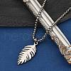 201 Stainless Steel Laser Cut Leaf Pendant Box Chain Necklaces for Women Men NJEW-Q004-08P-1