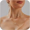 Brass & Plastic Pearl Round Beaded Double Layer Necklace & Bracelet & Stud Dangle Earrings Sets FS-WG9B395-01-2