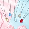 Glass Faceted Teardrop Pendant 304 Stainless Steel Cable Pendant Necklaces for Women NJEW-JN05297-1