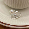 Heart 925 Sterling Silver with Natural Freshwater Pearl Cuff Rings for Women FS-WG385D2-01-3