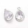 Teardrop Brass Cubic Zirconia Pendants KK-L134-22P-2