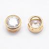 Real Light Gold Plated Brass Cubic Zirconia Flat Round Charms KK-E672-034KCG-2