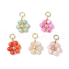 Dyed Natural Shell & Brass Round Beaded Flower Pendants PALLOY-JF03462-1