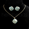 Rhombus Alloy Enamel Pendant Necklaces & Stud Earrings Sets FS-WG55590-02-1