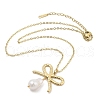 304 Stainless Steel & Plastic Pearl Bowknot Pendant Cable Chain Necklaces NJEW-H044-09G-2
