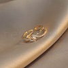 Cross Brass Micro Pave Clear Cubic Zirconia with Plastic Pearl Cuff Rings for Women FS-WGAC91F-01-3