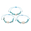 3Pcs 3 Styles Synthetic Turquoise & Natural Magnesite Braided Starfish & Tortoise & Shell Shape Beaded Bracelets BJEW-JB10200-1