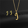 304 Stainless Steel Letter Pendant Necklaces & Stud Earrings Sets WG4BFDA-10-1