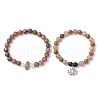 2Pcs Natural Rhodonite & Unakite & White Jade & Polychrome Jasper & Rose Quartz Round Beaded Stretch Bracelets BJEW-JB11953-2