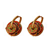 Flat Round with Flower Brass Enamel Hoop Earrings FS-WG5FBC6-01-5