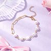Brass Paperclip & Shell Pearl Chains Bracelets for Women BJEW-JB11601-02-1