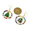 Glass Seed Beaded Ring with Lampwork Christmas Tree Dangle Earrings EJEW-TA00231-6